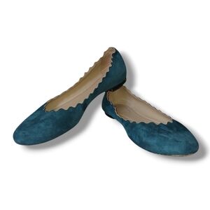 Pre-loved Chloé Suede Lauren Scalloped Ballet Flats, Size 36.5